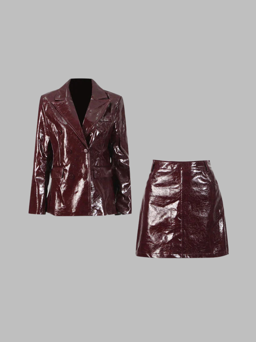 Zalia Atelier | Ancora Blazer and Mini Skirt Set | PU Leather