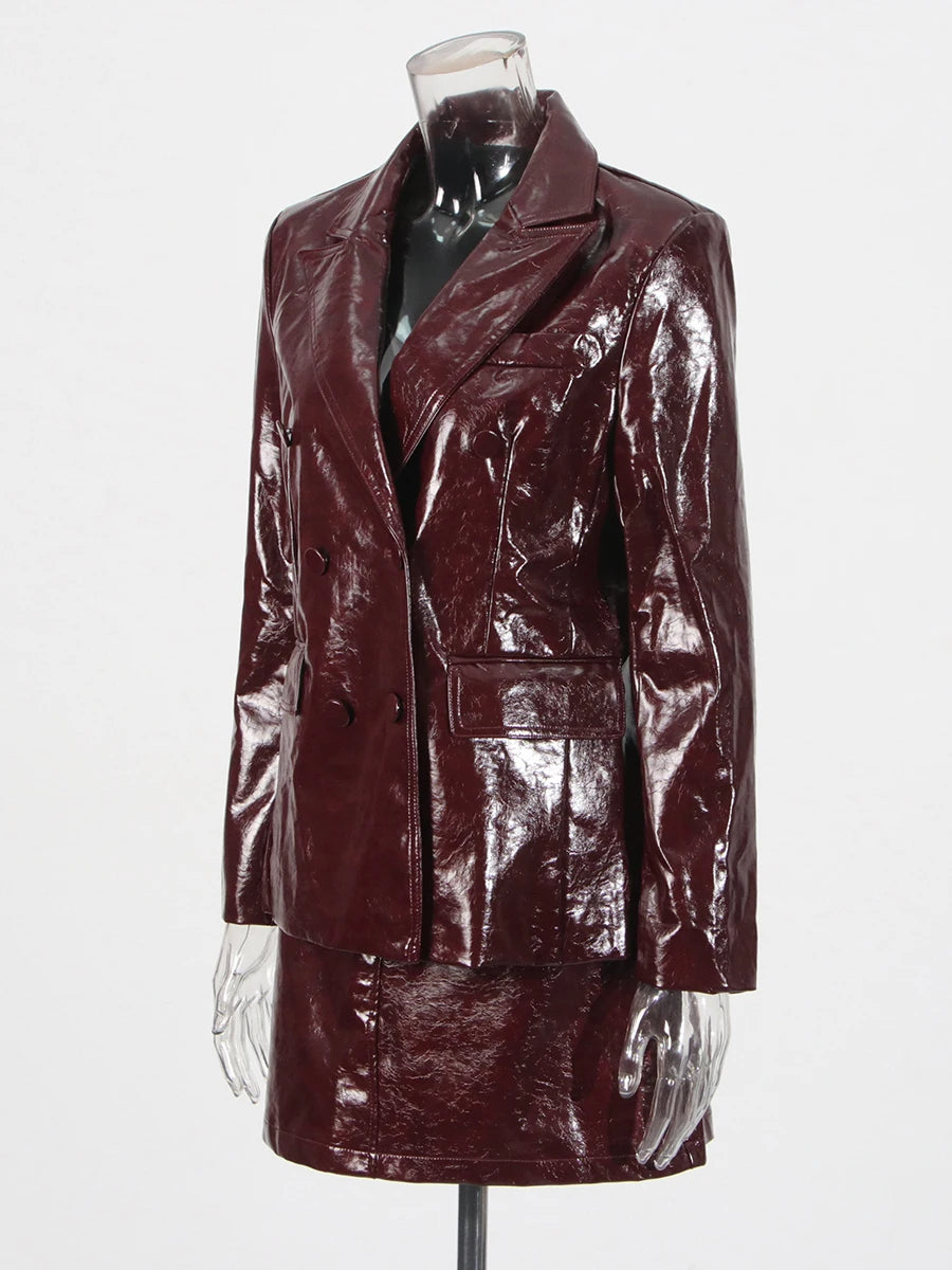 Zalia Atelier | Ancora Blazer and Skirt Set PU Leather