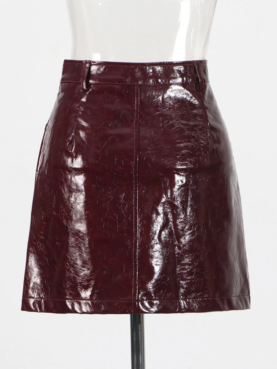 Zalia Atelier | Ancora PU Leather Skirt | Gucci color of the year