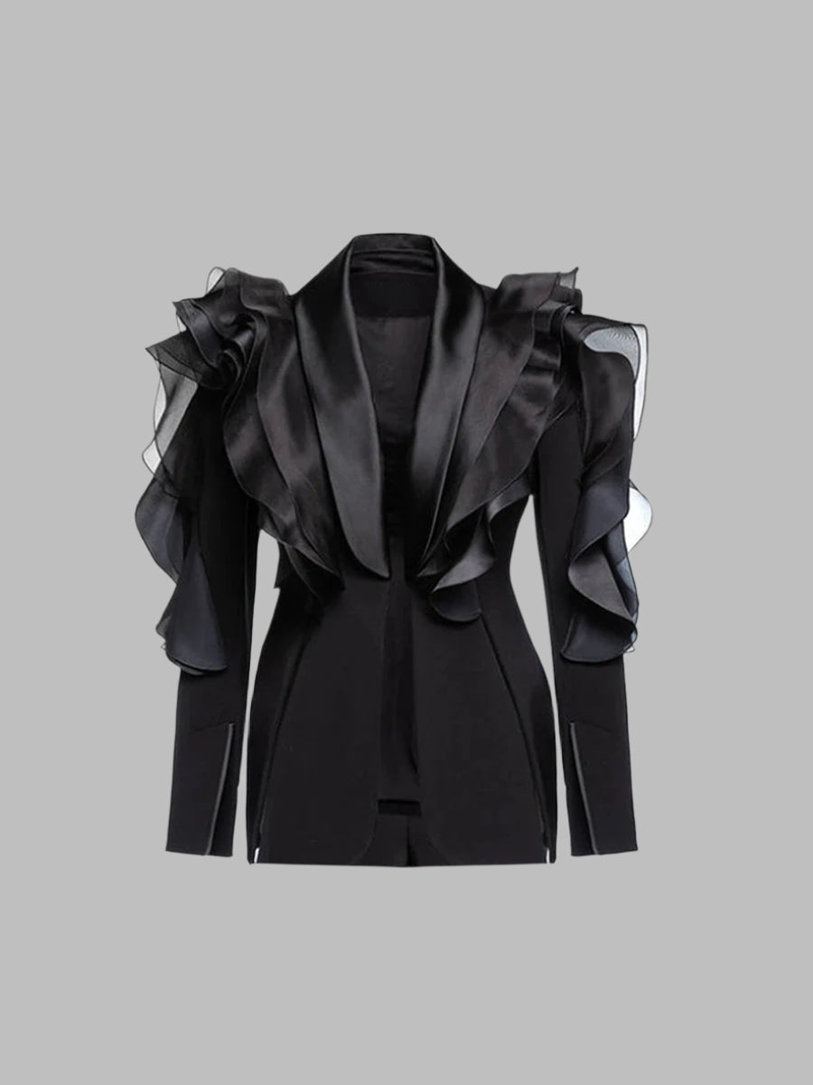 Zalia Atelier | Black Asymetric Mesh Jacket