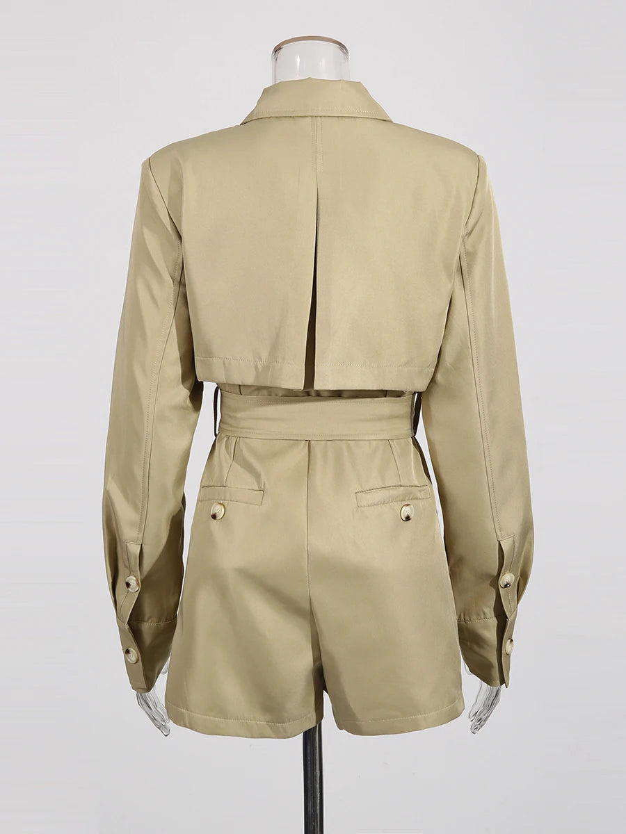 Beige Belted Romper | Zalia Atelier