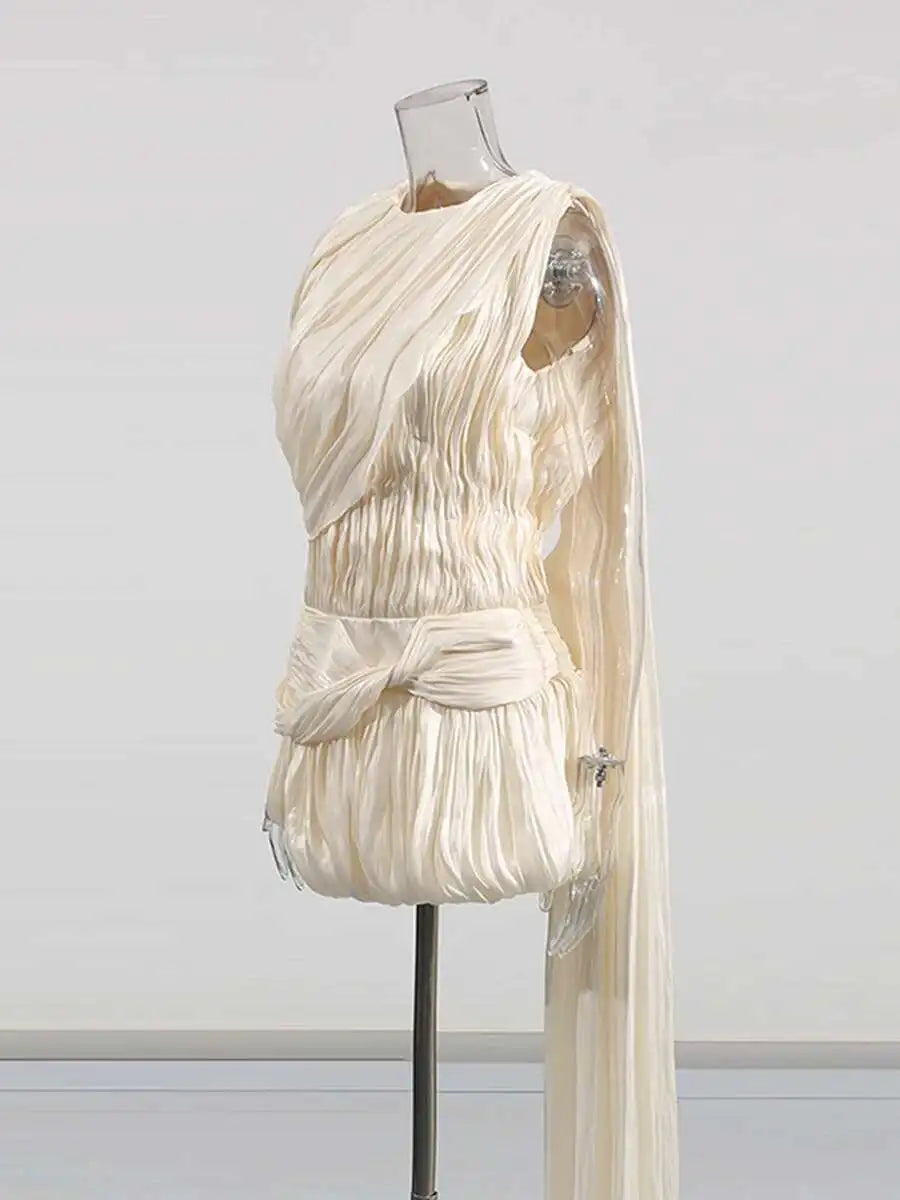 Beige Draped Mini Dress | Zalia Atelier