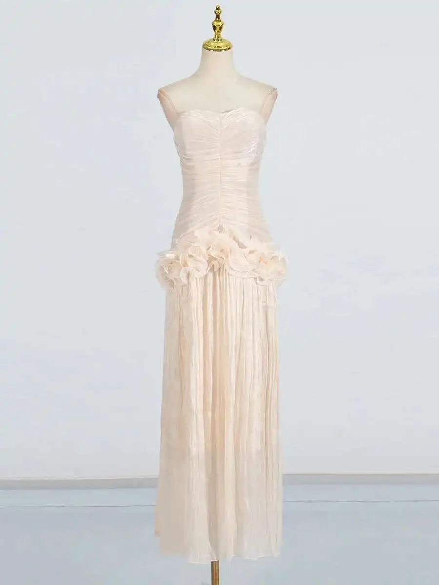 Zalia Atelier | Beige Strapless Party Dress