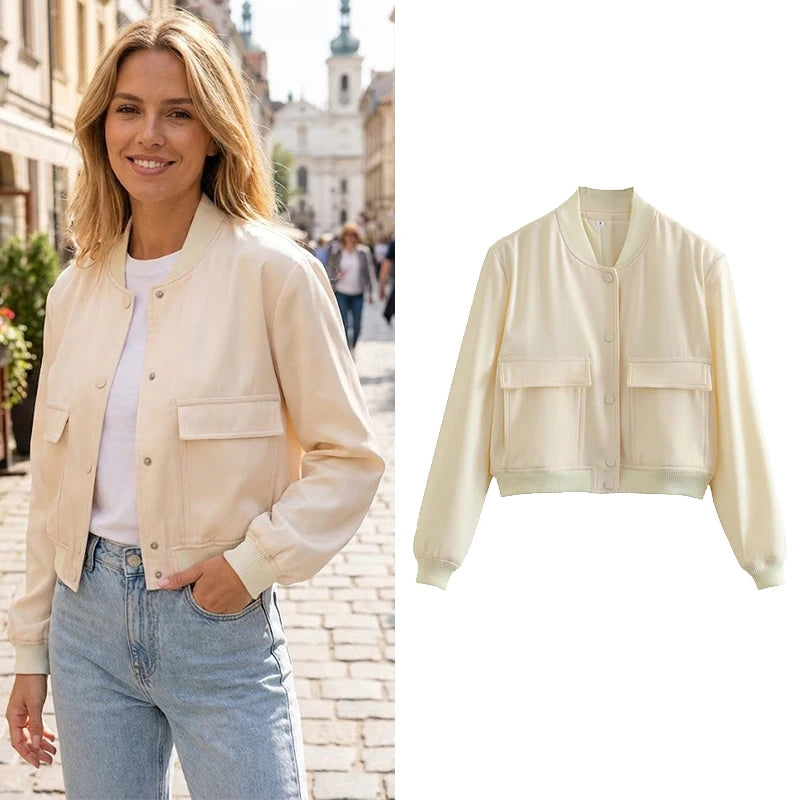 Beige Woman Bomber Jacket