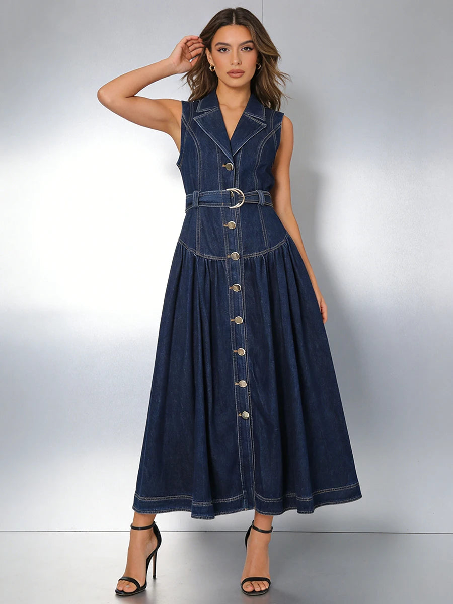 Belted Denim Mini Dress | Zalia Atelier
