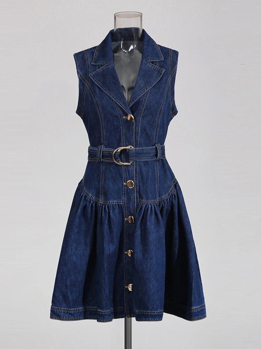 Belted Denim Mini Dress | Zalia Atelier