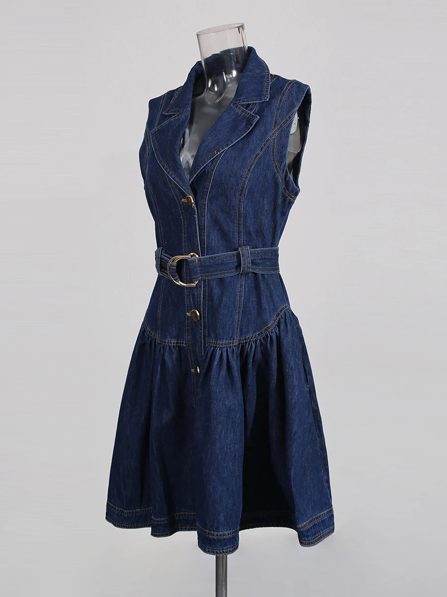 Belted Denim Mini Dress | Zalia Atelier