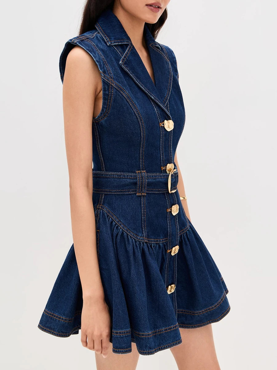 Belted Denim Mini Dress | Zalia Atelier