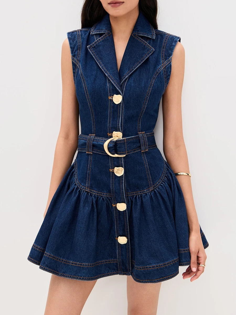 Belted Denim Mini Dress | Zalia Atelier