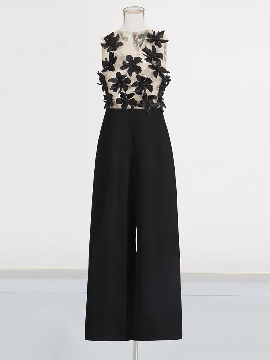 Zalia Atelier | Black Appliques Jumpsuit
