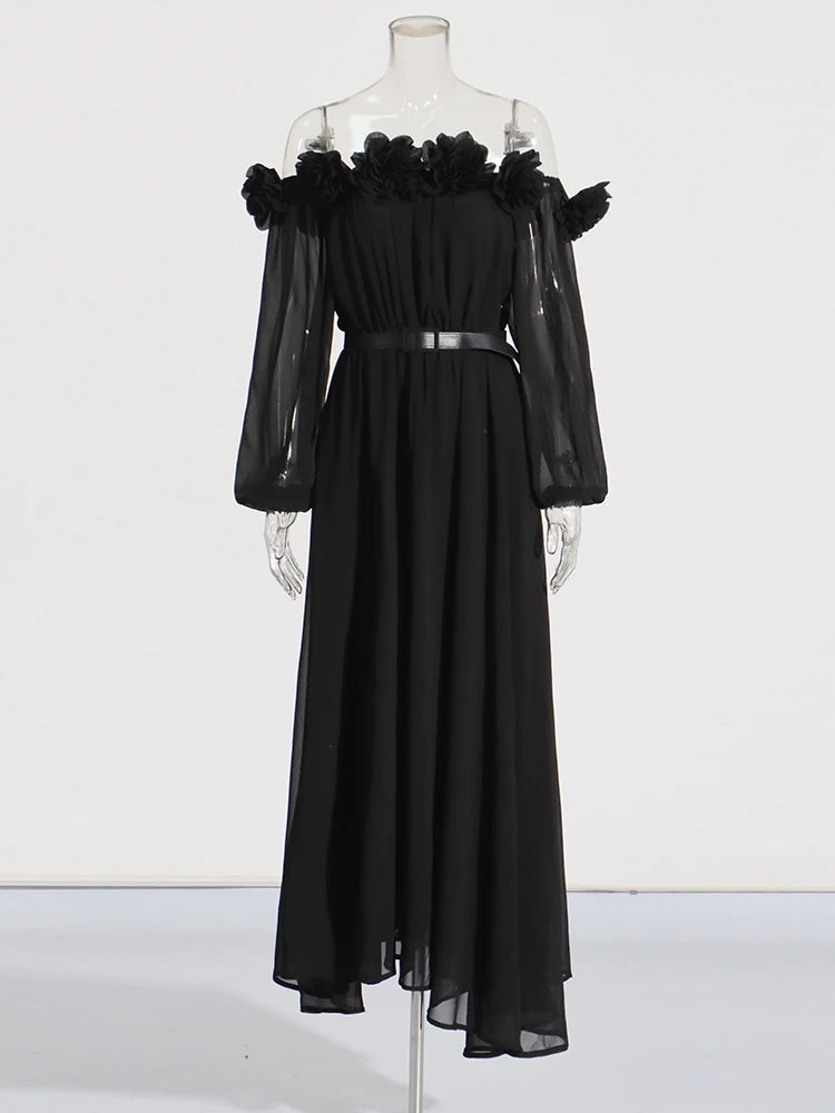 Zalia Atelier | Black Appliques Maxi Dress