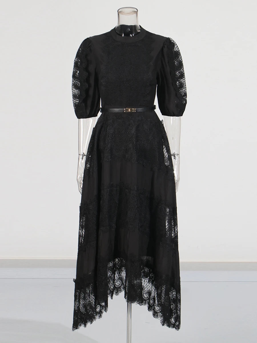 Zalia Atelier | Black Embroidered Lace Dress