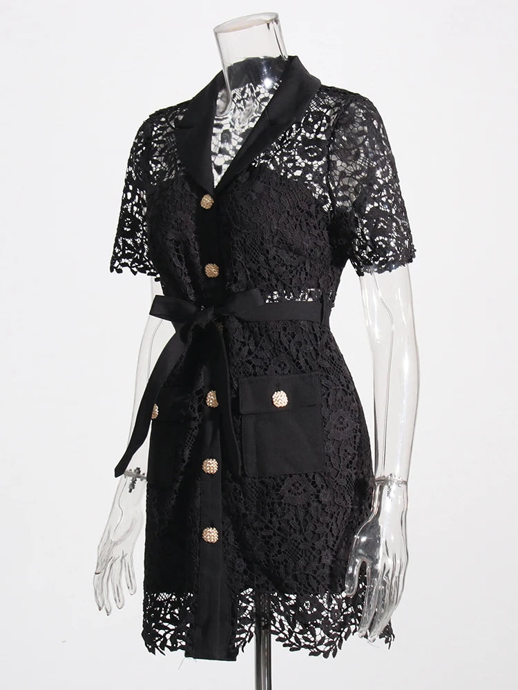 Black Embroidered Lace Mini Dress | Zalia Atelier