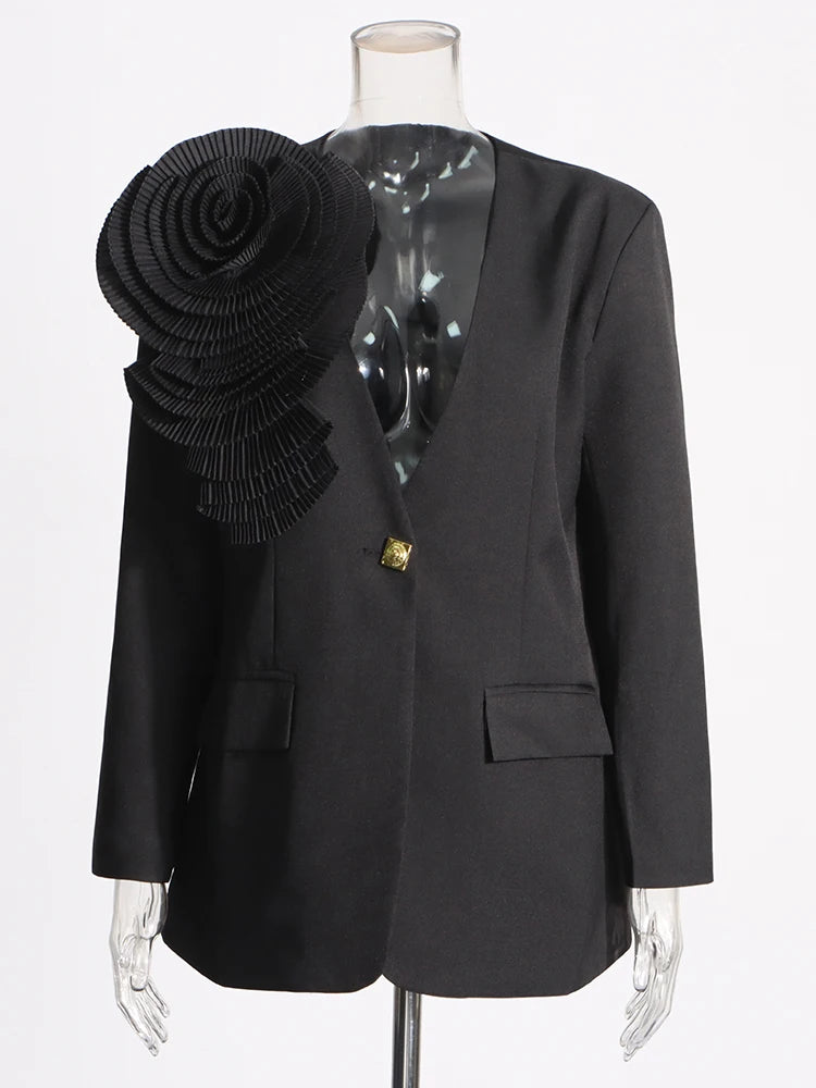 Zalia Atelier | Black Floral Applique Blazer
