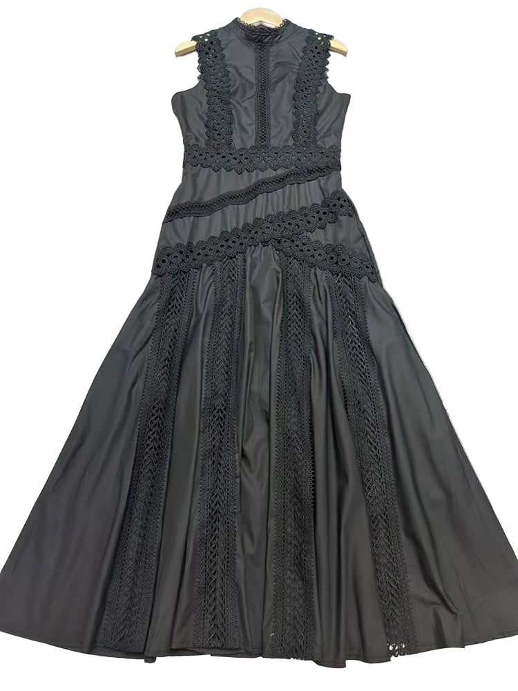 Zalia Atelier | Black O Neck Midi Dress