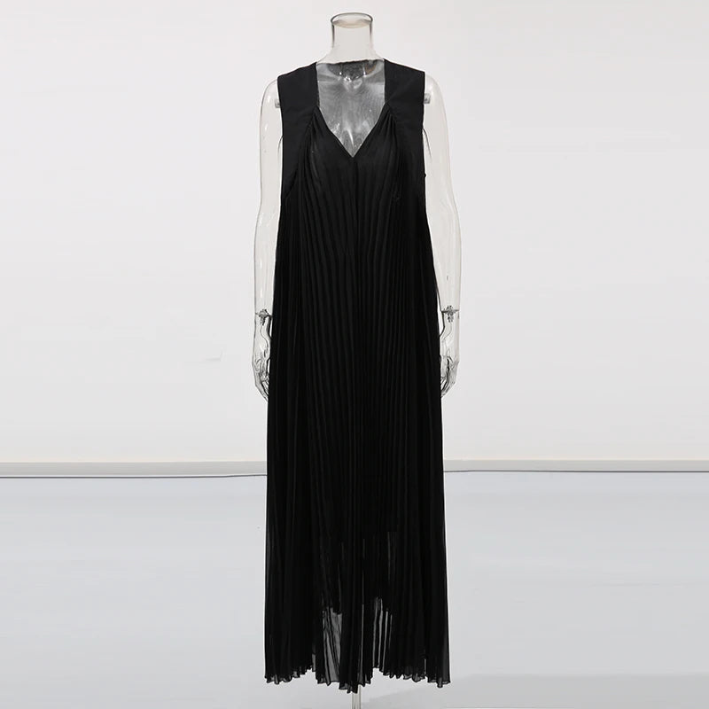 Zalia Atelier | Black Pleated Maxi Dress