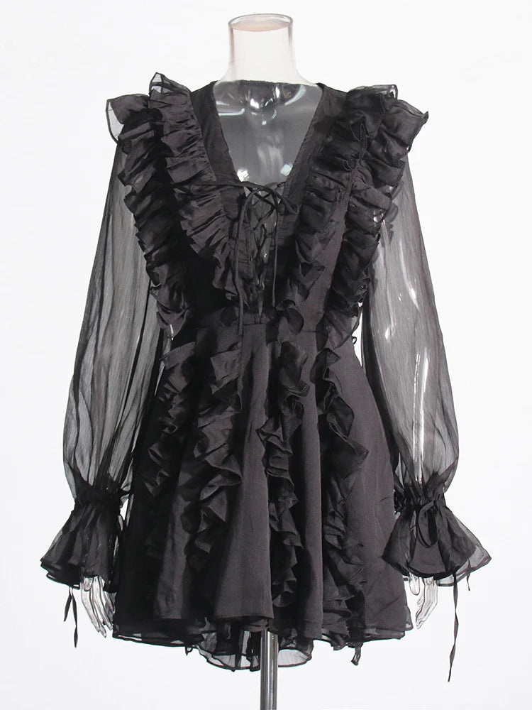 Zalia Atelier | Black Ruffles Mini Dress