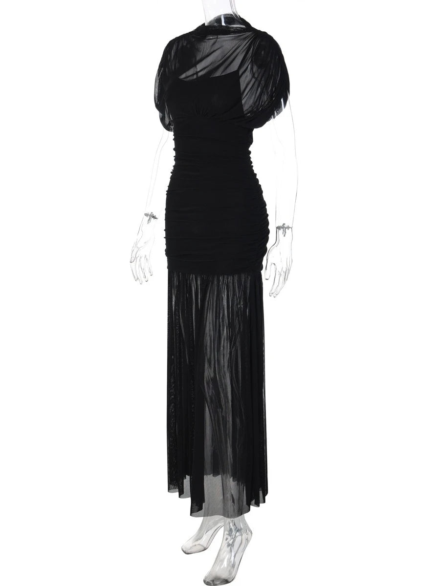 Zalia Atelier Black Sheer Layer Dress