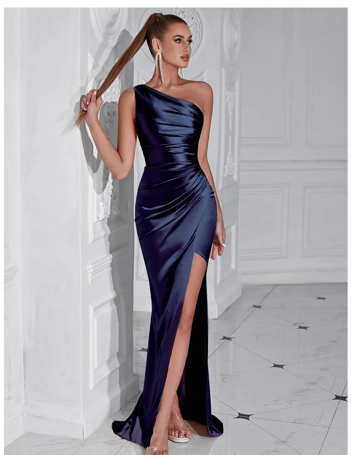 Zalia Atelier | Blue One Shoulder Cocktail Gown