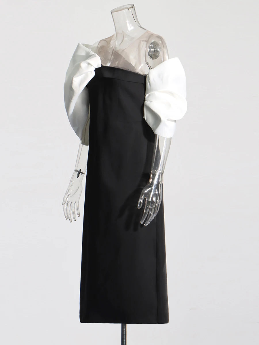 Zalia Atelier | Bowknot Sleeve Dress Black and White