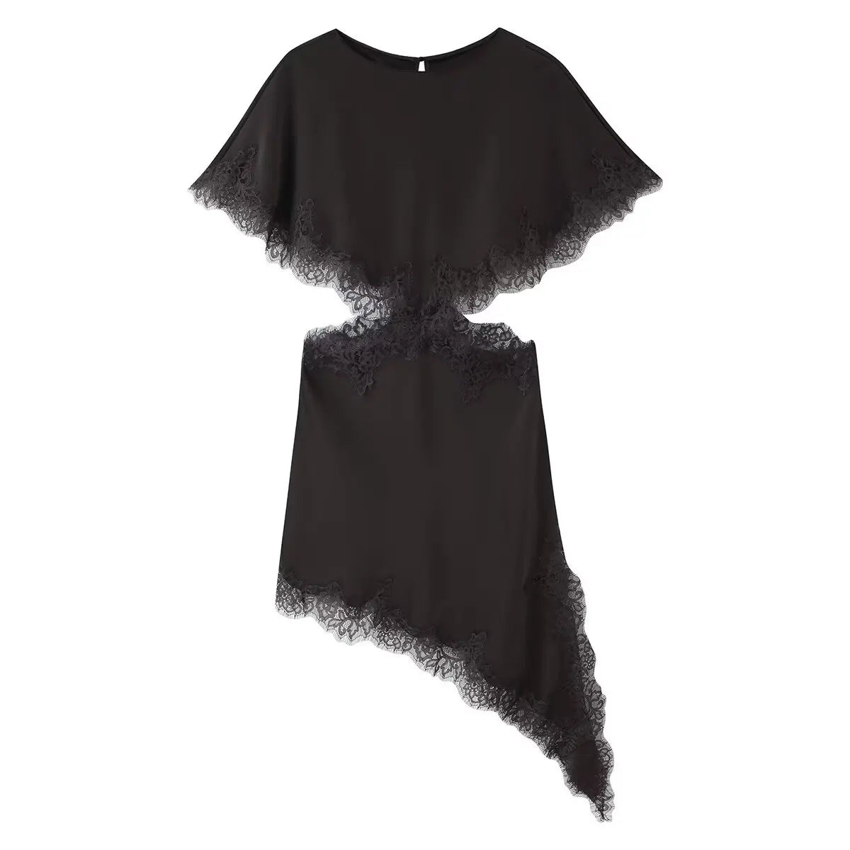 Asymmetrical Brown Lace Trim Dress | Zalia Atelier