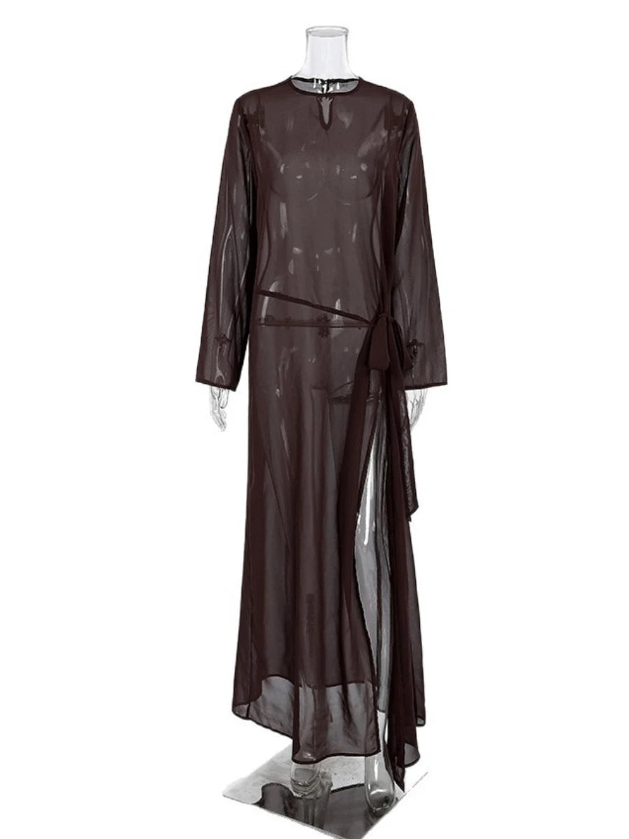 Zalia Atelier | Brown Lace Up Tunic Dress