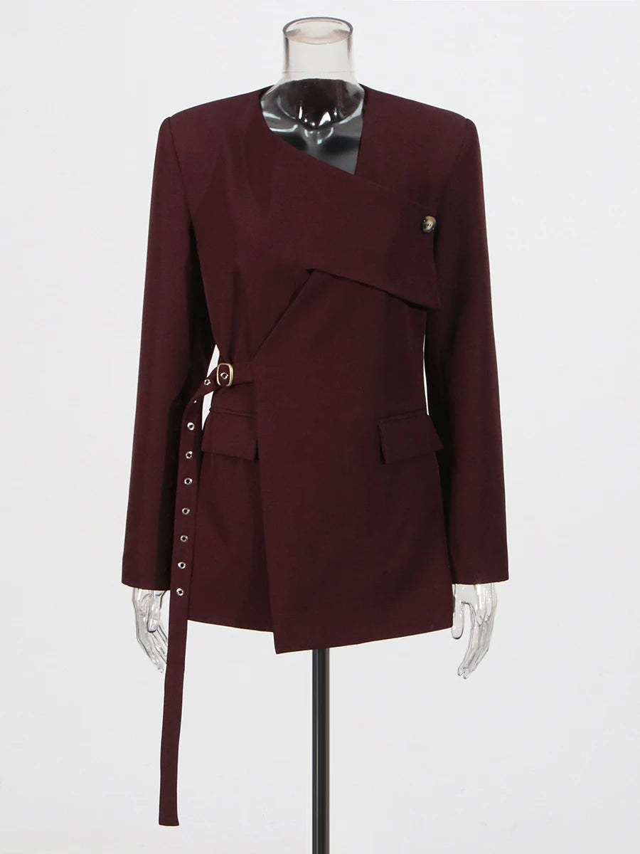 Zalia Atelier | Burgundy Asymmetrical Blazer
