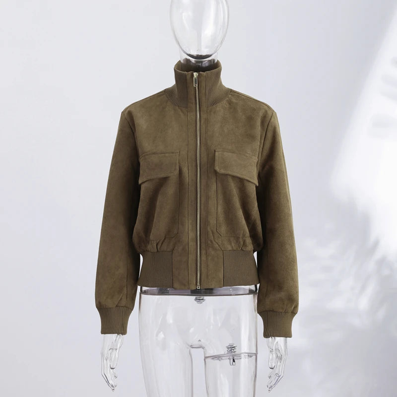 Dark Brown Faux Suede Jacket
