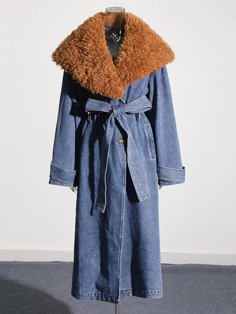 Zalia Atelier | Denim and Faux Fur Trench Coat