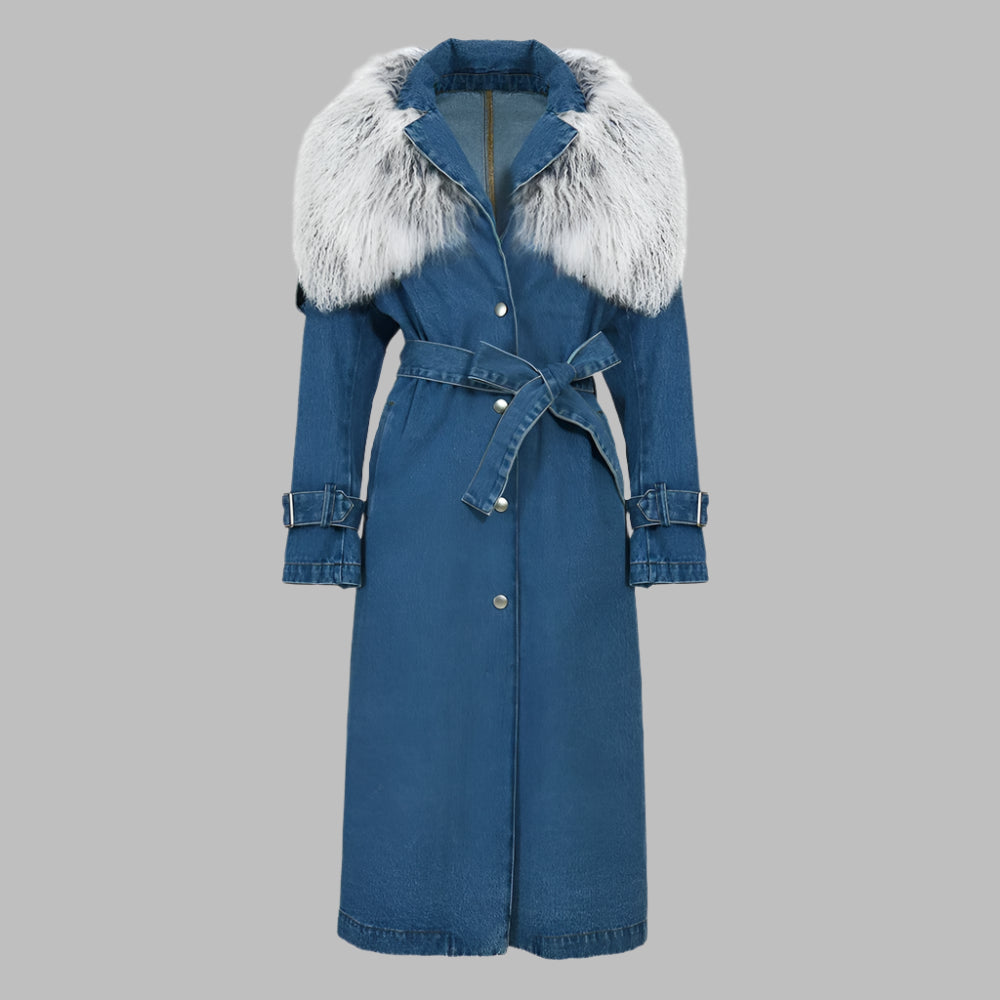 Zalia Atelier | Denim and Fur Trench Coat