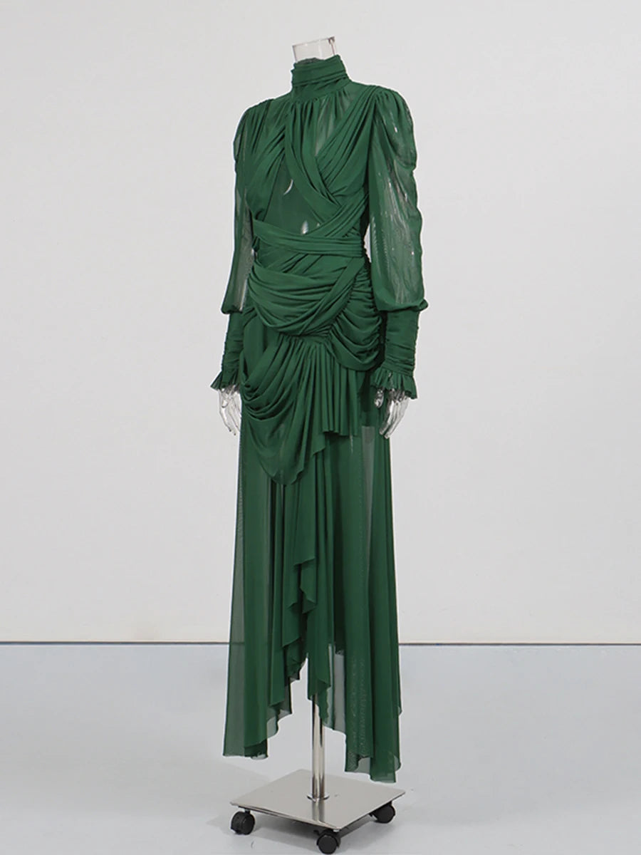 Zalia Atelier - Draped Green Cocktail Dress
