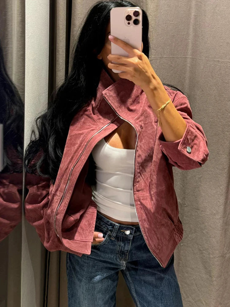 Dusty Pink Suede Jacket - Zara Dupe