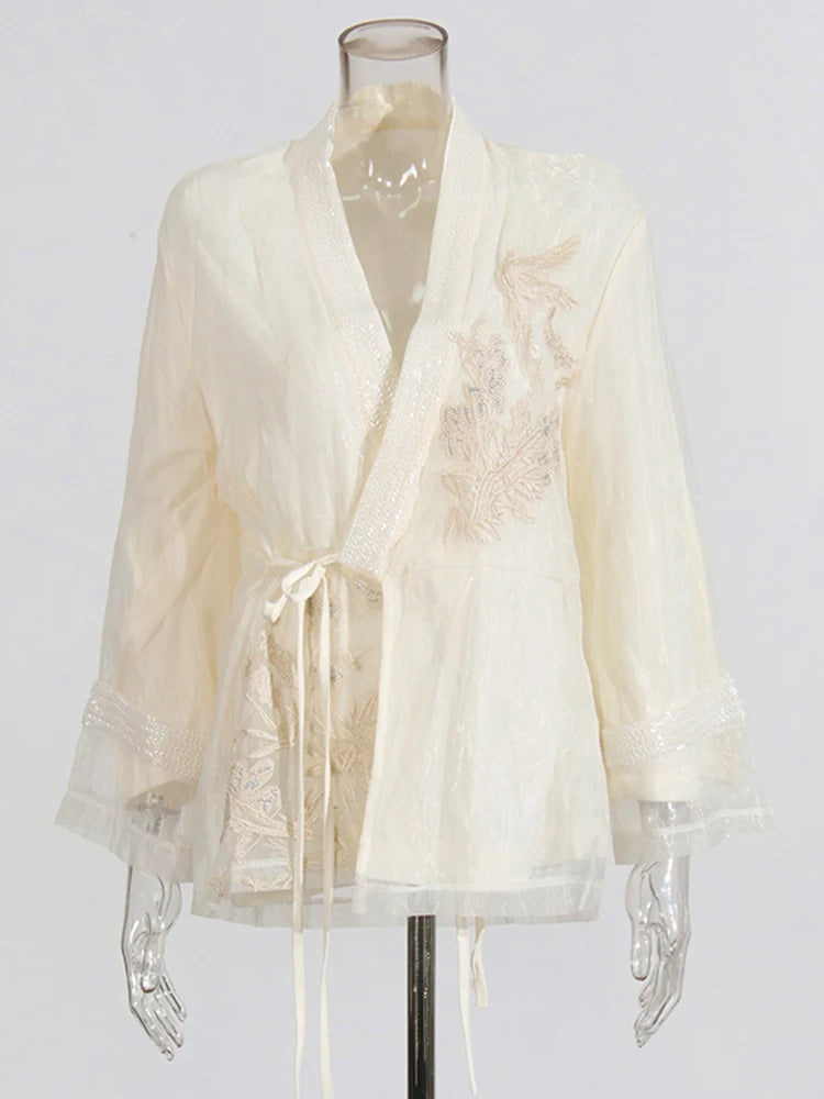 Zalia Atelier | Embroidered Lace Jacket White