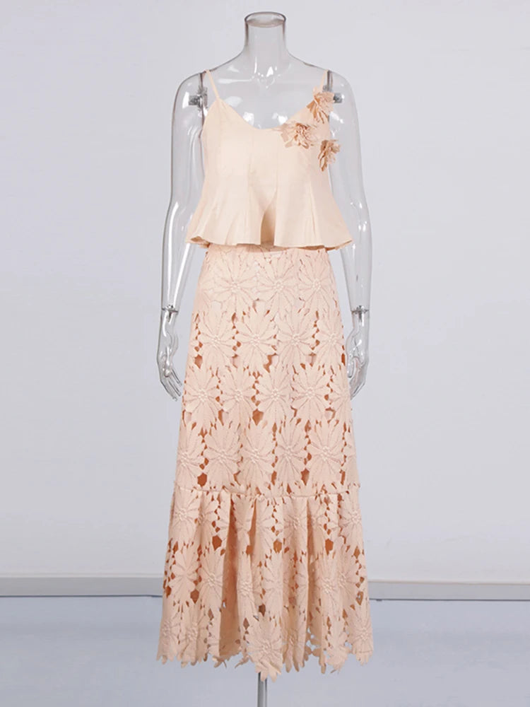 Zalia Atelier | Embroidered Lace Skirt Set