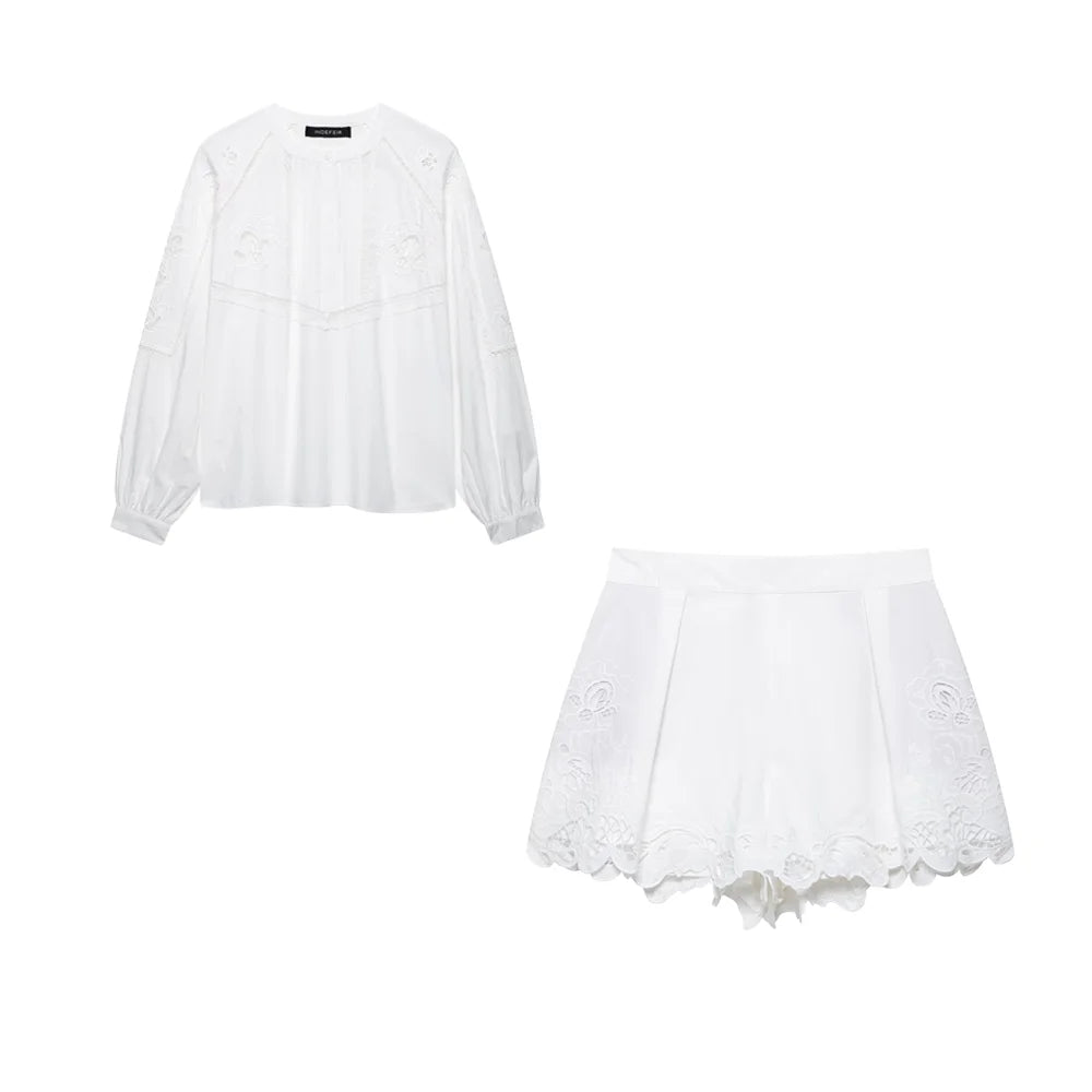 Zalia Atelier White Embroidered Matching Set
