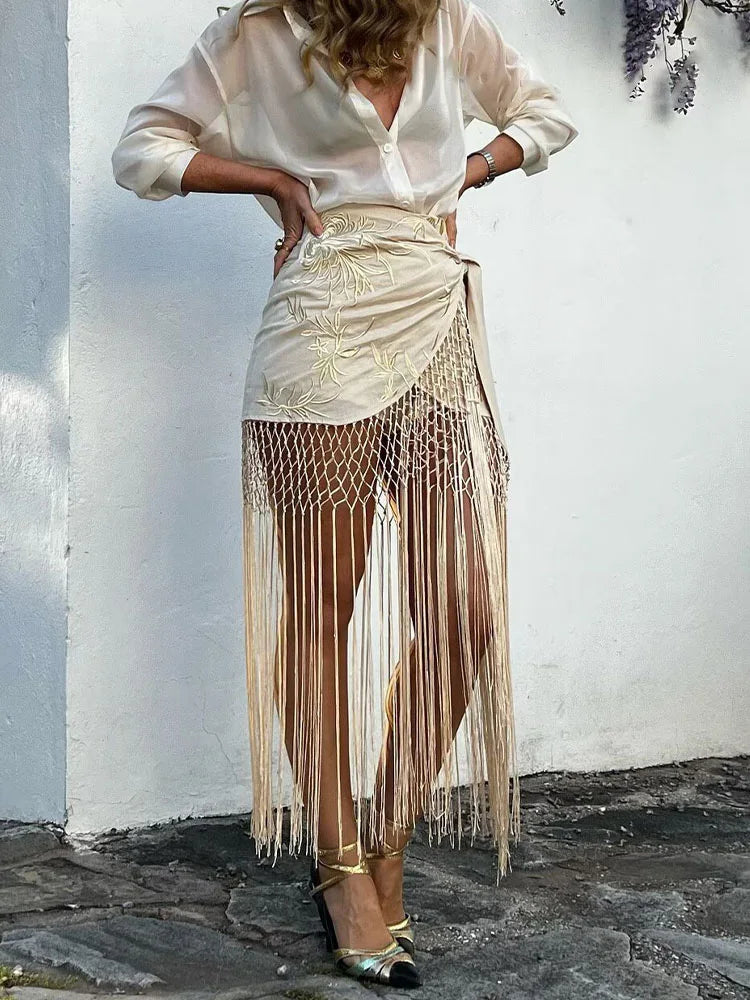 Embroidered and Tassel Skirt