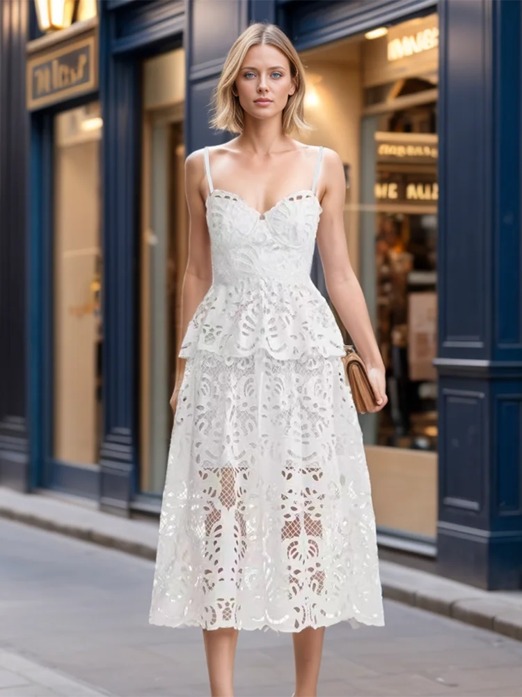 Zalia Atelier | White Embroidery Lace Dress