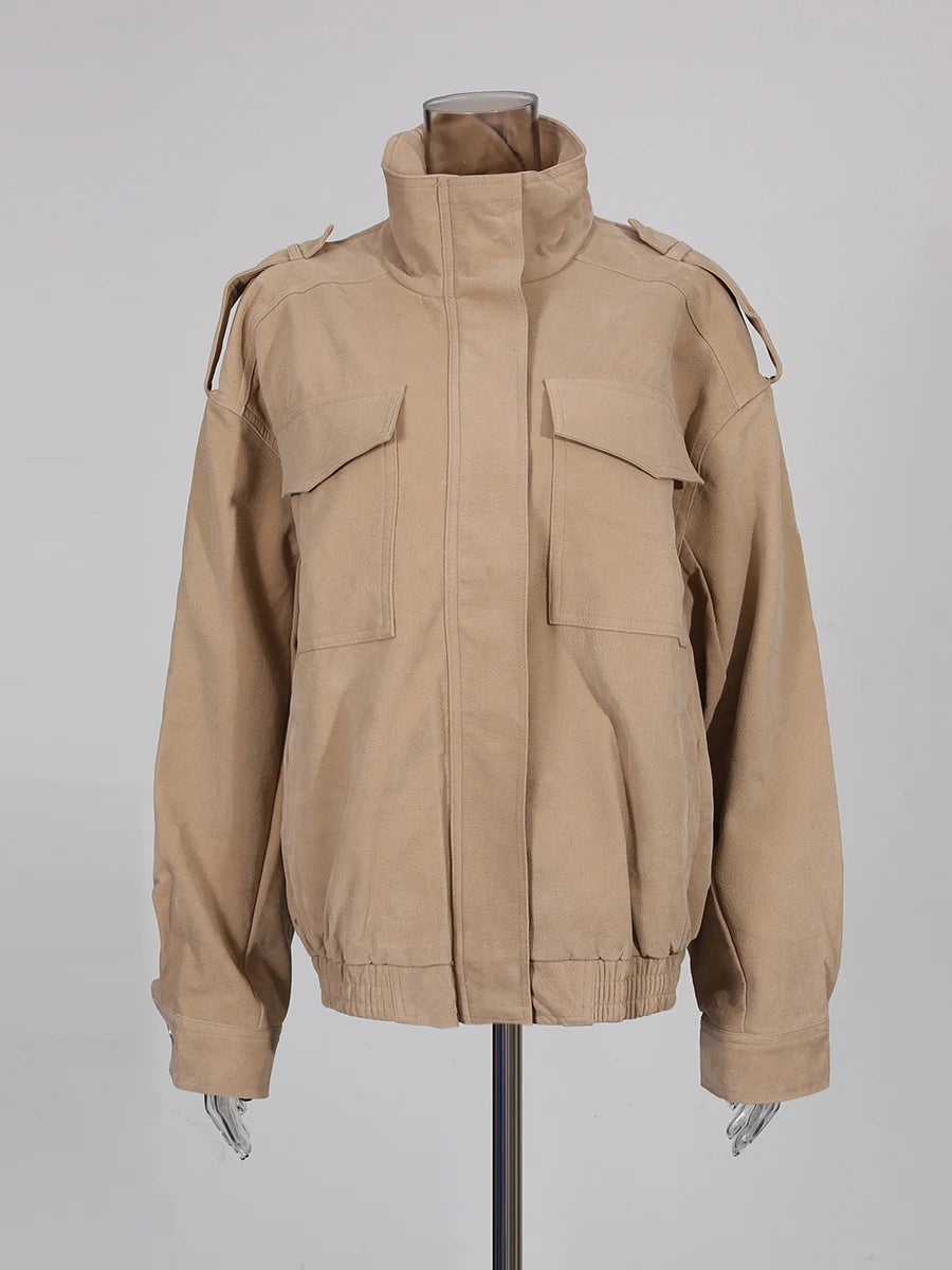 Zalia Atelier | Faux Suede Jacket Khaki