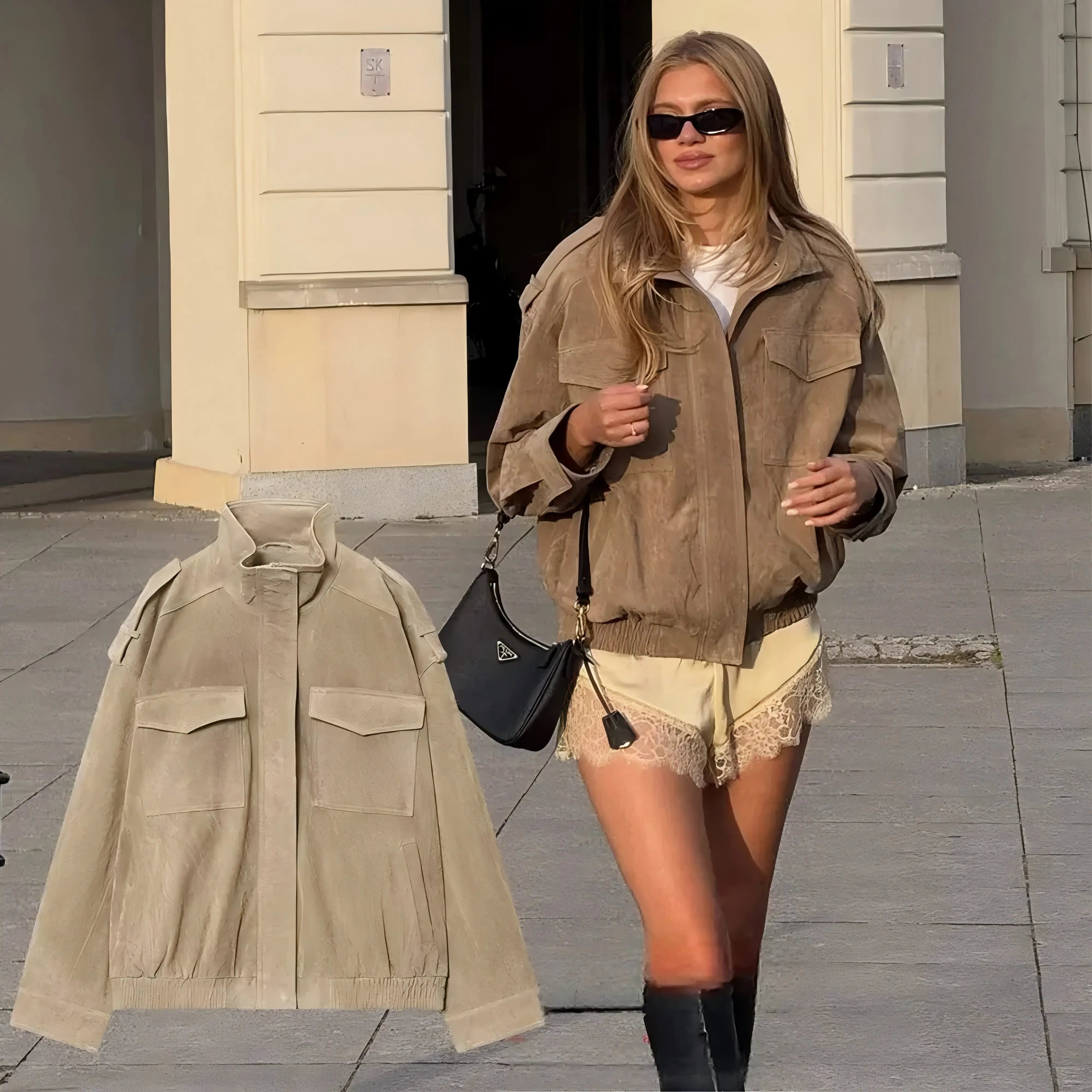 Faux Suede Jacket | Khaki