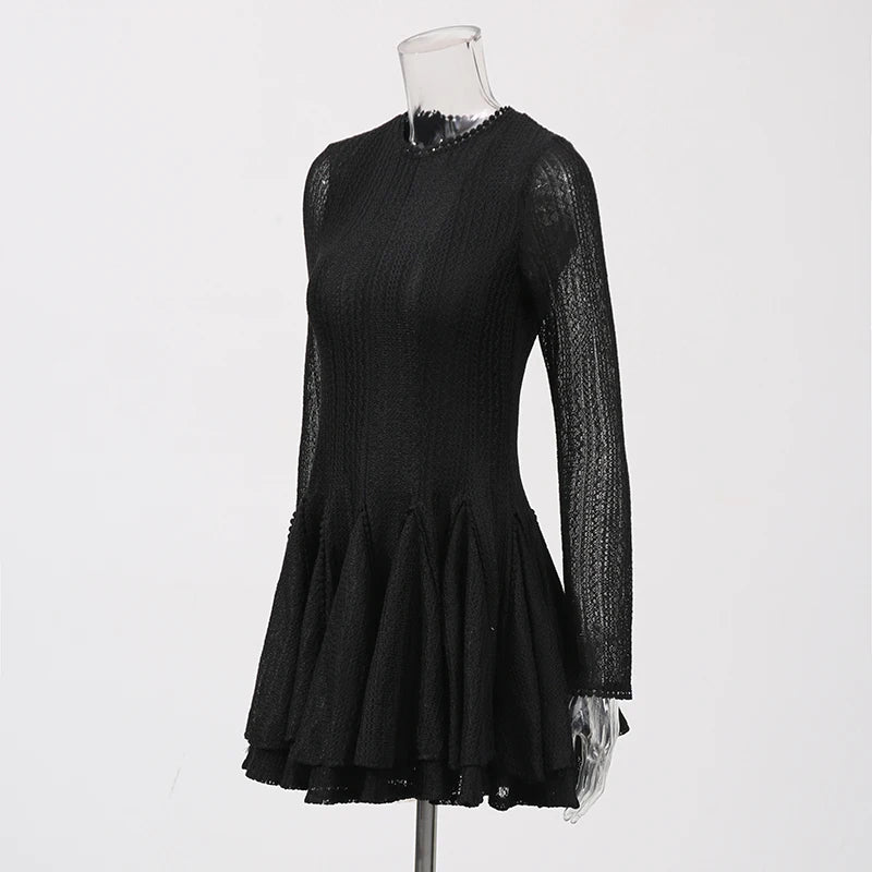 Fit and Flare Black Long Sleeve Mini Dress