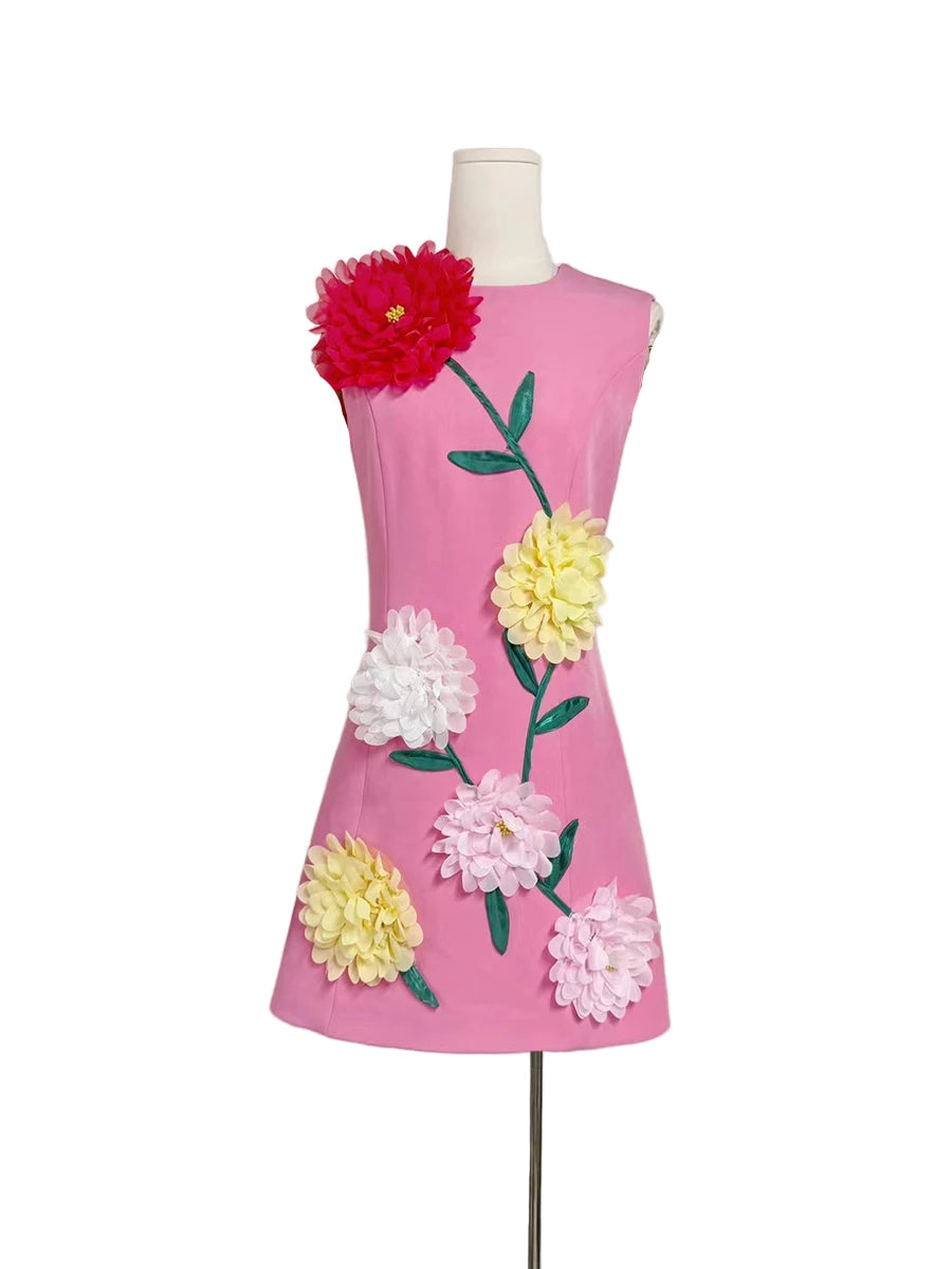 Zalia Atelier | Flower Appliques Mini Dress | Pink
