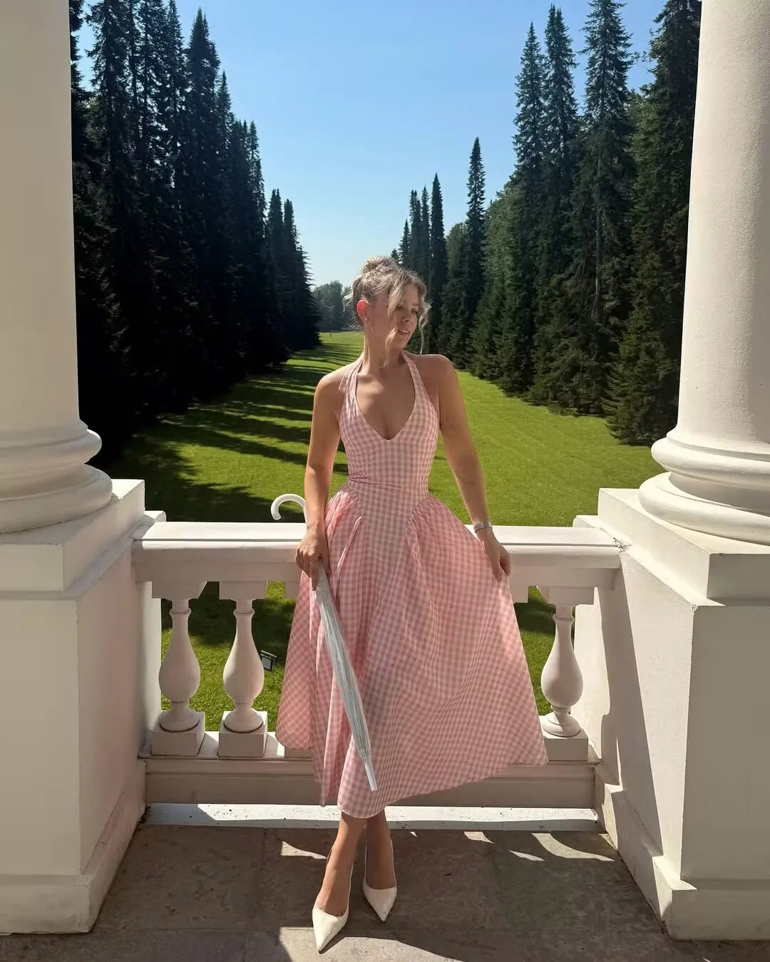 Halter Midi Dress Plaid