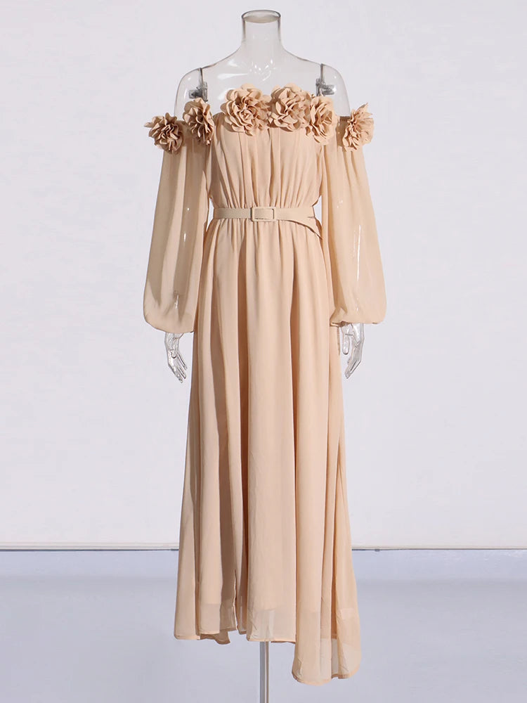 Zalia Atelier | Khaki Appliques Maxi Dress