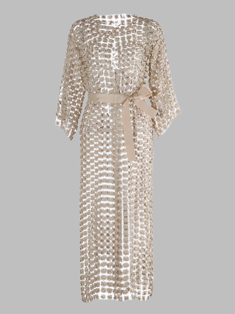 Khaki Faux Pearl Tunic Dress | Zalia Atelier