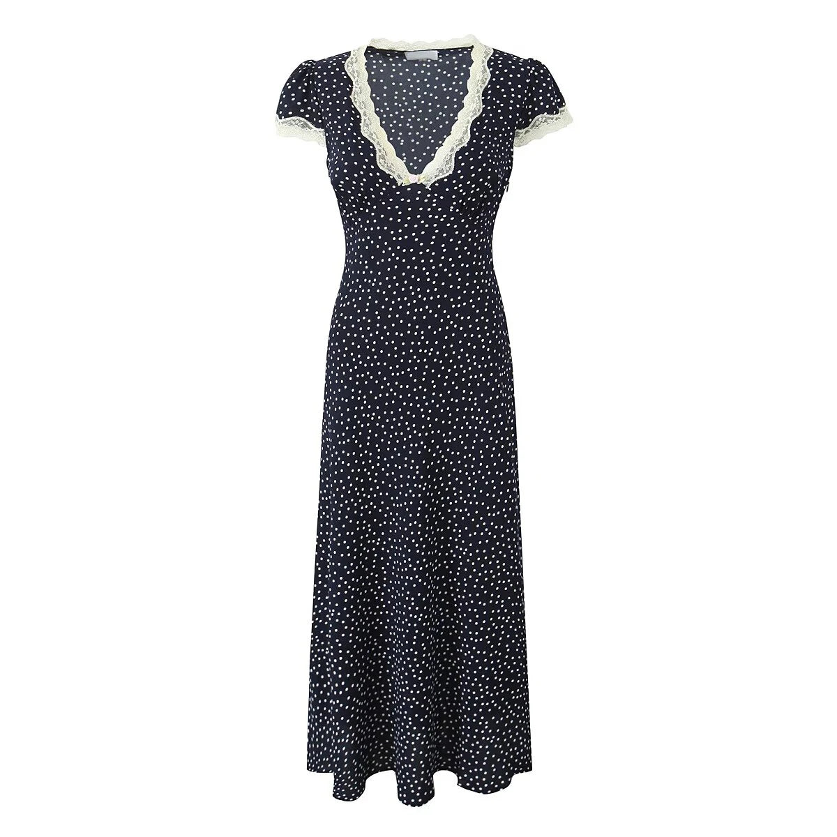 Zalia Atelier - Lace Trim Midi Dress Dots