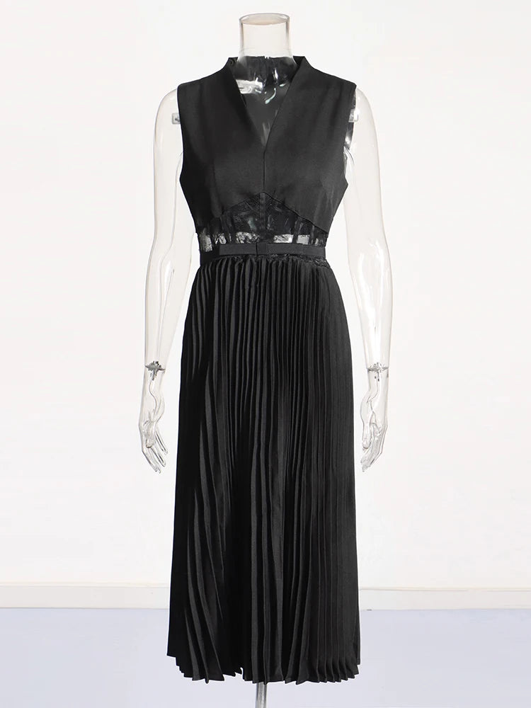 Zalia Atelier | Black Lace Waist Midi Dress