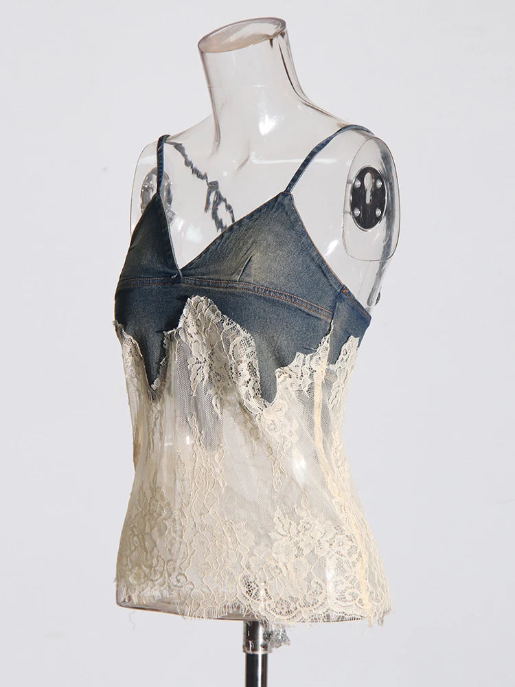 Lace and Denim Top | Zalia Atelier