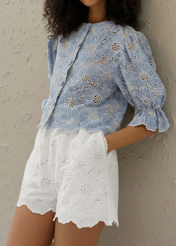 Light Blue Embroidered Blouse | Zalia Atelier