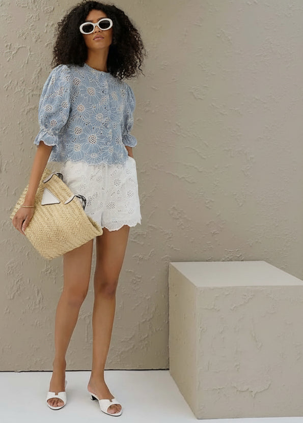 Light Blue Embroidered Blouse | Zalia Atelier