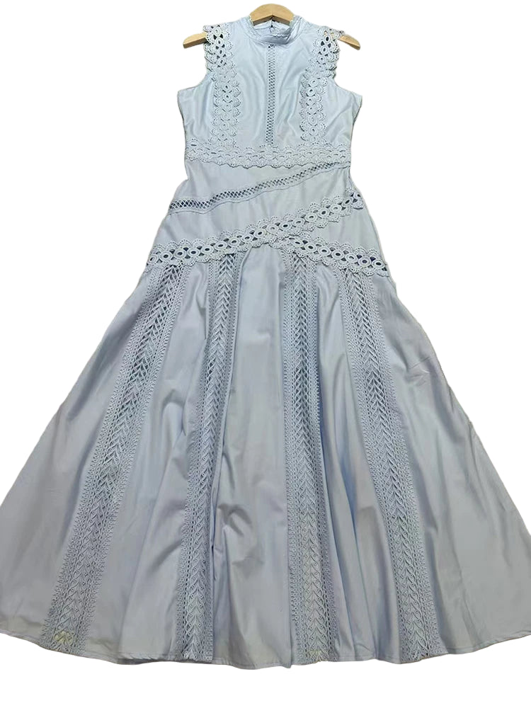 Zalia Atelier | Light Blue O Neck Midi Dress